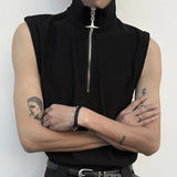 AIDASE  -  Summer Darkwear Niche Design Trendy Zipper Shoulder Padded Vest Sleeveless 2024 Solid Color Sleeveless Male Tops 24E1260 aidase-shop