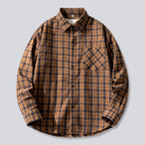AIDASE  -  Men'S Loose Casual Fashion Retro Long Sleeved Plaid Shirt Roll-Up Sleeves Men'S Plaid Shirt roupas masculinas aidase-shop