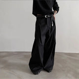 AIDASE  -  Men's Black Wide Leg Pants Double Pleated Design Casual Business Trousers with Drape Effect Loose Straight Leg Streetwear Pants aidase-shop