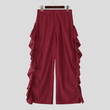 AIDASE  -  Men Pants Solid Color Ruffle Elastic Waist Male Corduroy Pants Streetwear Loose Personality Fashion Casual Trousers Men aidase-shop