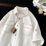 Aidase Unisex Trendy Personalized Short-Sleeved Summer Shirt - Couple's Loose Lapel Casual Retro Work Attire Top - Y2K Street Fashion aidase-shop