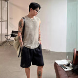 AIDASE  -  Silver Mesh Hollow Out Short Sleeve T-Shirt Men's Summer Trend Neutral Style Knitted Vest Breathable Round Neck Cotton Top aidase-shop
