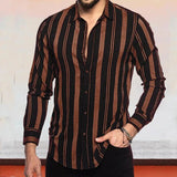 Men's Shirt Button Shirt Casual Shirt Black Red Coffee Color Long Sleeve Stripe Street Daily Clothing Fashionable Casual Comfort aidase-shop