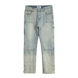 Aidase American Streetwear Double Knee Logging Overalls Mens Spring and Autumn Jeans Light Blue Straight Leg Pants Cleanfit Washed Jean aidase-shop