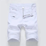 AIDASE  -  New Red Men's Jeans Shorts Pleats and Holes Decorated Shorts Men Blue White Black Blue Red Denim Shorts，Asian Size aidase-shop