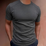 AIDASE  -  Men's Solid Color Stitching Short Sleeve T-Shirt Casual Crew Neck Breathable Summer Top aidase-shop