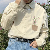 Aidase Mens Japanese Corduroy Floral Embroidered Long-Sleeved Shirt 2024 New Genderless Fashion Youth Trend Comfortable Shirt Unisex aidase-shop