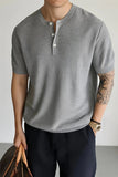 AIDASE  -  Men's Short Sleeve Henry Shirt Textured Knit Muscle Fit T-Shirt Summer Casual Button Up Tops For Men New Arrival Tees M-3XL aidase-shop