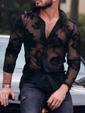AIDASE  -  Sexy Sheer Mesh Floral Lace Shirt for Men 2026 Fashion Thin Summer Long Sleeve Button Down Rave Night Party Clubwear Shirts Male aidase-shop