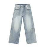 AIDASE  -  Korean Style New Fashion Men's Light Blue Solid Color Straight Wide Leg Straight Loose Jeans Pants Male Pleated Denim Trousers aidase-shop