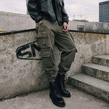 AIDASE  -  Spring Autumn New Safari Style Cargo Pants Men's Tide Dark Punk Slim Ankle Binding Korean Version Tactical Fashion