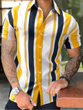 AIDASE  -  New Men's Summer Stripes Printed Four-Sided Stretch Single-Breasted Short Sleeve Shirt aidase-shop