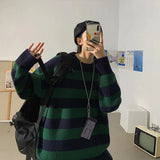 Aidase Striped Knitted Sweater Men Women Vintage Tate Langdon Loose Sweaters Harajuku Green Warm Autumn Jumper Pullover Unisex Casual aidase-shop