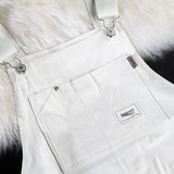 AIDASE  -  Men White Denim Bib Overalls Shorts Loose Big Pocket Cargo Dungarees Summer Casual Jumpsuits Coveralls aidase-shop