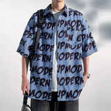 Aidase Summer Men Letter Printed Shirts Hawaiian Loose Shirts Short Sleeve Beach Loose Tops Blouse Streetwear Dress Clothing