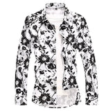 AIDASE  -  New Men's Shirt Autumn Stretch Print Large Size Long Sleeve Flower Shirt, Blue, White, Black Shirt Asia Size M-7XL aidase-shop
