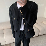 Aidase Korean Style Fashionable Tweed Round Neck Jacket Men Japanese Trendy High-end Single-breasted Short Jacket with Temperament aidase-shop