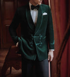 AIDASE  -  Modern Velvet Men Suits 2 Piece Coat Pants Groom Frog Button Suit Business Blazer Pants Wedding Prom Party Jacket Customized aidase-shop