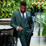 Aidase High Quality Green Men's Suits For Wedding Customized Single Breasted Peak Lapel Slim Fit 3 Piece Jacket Pants Vest Costume