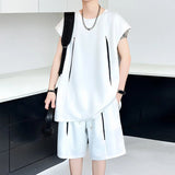 AIDASE  -  Summer New Male Sets Short Sleeve Round Neck Fashion Men T-shirt Drawstring Casual Loose Shorts Fashionable Suit aidase-shop