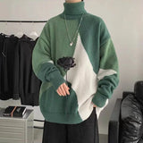 Aidase Fashion Turtleneck Knitted Spliced All-match Asymmetrical Sweater Men Clothing Autumn New Casual Pullovers Loose Warm Tops aidase-shop