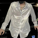 AIDASE  -  Summer Thin Korean Smooth Shirts Men Clothing Solid Lapel Single Breasted Streetwear Fashion Loose Long Sleeve Tops