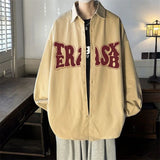 AIDASE  -  Men's Solid Color Long Sleeved Shirt High Street Style Unique Letter Printed Thin Jacket Japanese Loose Casual Male Top aidase-shop