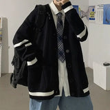 Aidase Cardigan Man Clothes V Neck White Knitted Sweaters for Men Striped Black A 90s Vintage Long Sleeve 100% Pull Oversize Tops aidase-shop