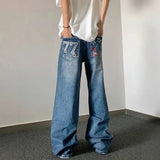 AIDASE  -  American Style High Waist Straight Leg Jeans for Men And Women Autumn New Design Embroidery Slimming Loose Fit Casual Jeans aidase-shop