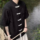 AIDASE  -  New Chinese Style Men's Shirt Trend Short Sleeve Stand Collar Jacquard Pattern Button-front Shirts Summer Stylish 21E6432 aidase-shop