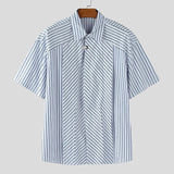 AIDASE  -  Men Shirt Striped Patchwork Lapel Short Sleeve Button Men Clothing Streetwear Korean Style Loose Fashion Casual Tops Men aidase-shop