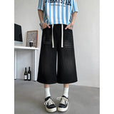AIDASE  -  Loose Fit Cropped Jeans Elastic Drawstring Waist Stretch Denim Casual Wear Comfort Men Baggy Denin pants man Fashion Trendy aidase-shop