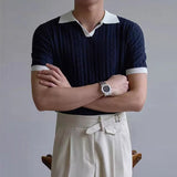 AIDASE  -  Knitting Short Sleeve Turn-down Collar Polos Men Summer New Casual Breathable Knit Polo Shirt Classic Mens Patchwork Polo Shirts aidase-shop