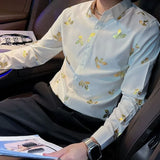 Aidase Man Shirt with Print Oversize Printed Shirts for Men Long Sleeve Clothing Asia Hipster Social Korean Popular Clothes Slim Fit I