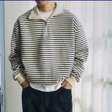 AIDASE  -  Half Zipper Lapel Striped Sweatshirt Men Pullover Autumn New Korean Version Contrast Color Loose Casual Long Sleeve Sweatshirts aidase-shop