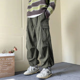 Aidase Corduroy Cargo Pants for Men Streetwear Black Cargo Trousers Male Joggers Hip Hop Green Black Japanese Pocket Korean