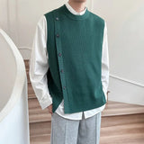 AIDASE  -  Asymmetric Design Men's knitted Vest Spring and Autumn Sleeveless O-neck Sweater Coat Korean Fashion Tank Tops Male Waistcoat aidase-shop