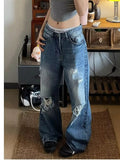 AIDASE  -  Retro American Sle Wide Leg Jeans Men Women Spring Loose Slim Straight Casual Denim Pants Torn Hole Youth Trend Summer aidase-shop