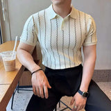 AIDASE  -  Summer Thin Striped Ice Silk Short Sleeved T-shirt Cool Turn-down Collar American Male Tops aidase-shop