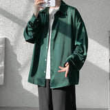 Aidase Korean Fashion Ice Silk Shirts for Men 2023 Spring Summer Solid Color Long Sleeve Casual Loose Comfortable Button Up Shirt 5XL-M