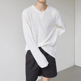 AIDASE  -  Men T Shirt V Neck Long Sleeve Loose Streetwear Solid Color Leisure Men Clothing Harajuku Casual Camisetas S-5XL