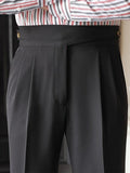 AIDASE  -  Trousers Men Spring Autumn New Fashion Belt-up High Waist Slim Pants Men Business Casual Solid Color Straight Pants aidase-shop