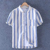 AIDASE  -  Shirts for Men Striped with Pocket Short Sleeve Fashion New in Tops Casual Korean Popular Clothes Vintage Sleeves Man Shirt