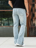 AIDASE  -  Men Light Blue Solid Color Casual Simple Daily Trendy Floor Length Flared Denim Trousers American Style Four Seasons Jeans Pants aidase-shop