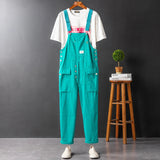 AIDASE  -  Men Y2K Fancy Color Bib Overalls Loose Pockets Cargo Cotton Pants Casual Plus Size Jumpsuits Coveralls aidase-shop