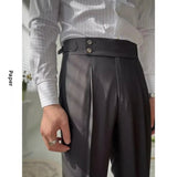 AIDASE  -  British Style Men's Youth Spring Summer Naples Tailored Pants High Waist Straight Leg Trousers Paris Button Fashionable Long Pan aidase-shop