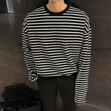 AIDASE  -  Spring Autumn Korean Style Trendy Retro Striped Print Round Neck Long-sleeved T-shirt for Men Loose Version aidase-shop