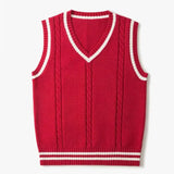 Aidase Striped White Knitted Sweaters for Men Blue Sleeveless Man Clothes V Neck Vest Red Waistcoat Jumpers Sweat-shirt Cigaret Cotton aidase-shop