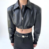 Aidase Autumn Product Design Sense Lgbt Sexy Navel Exposed Fashion High Street High Waist Double Zipper Wide Shoulder Leather Jacket aidase-shop