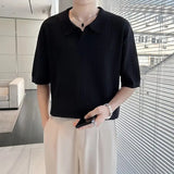 AIDASE  -  Men's Clothing Light Luxury Knitted Polo Shirt Casual Stripe V-Neck Solid Color Short Sleeve T-Shirt Breathable Fashion Knitwear aidase-shop